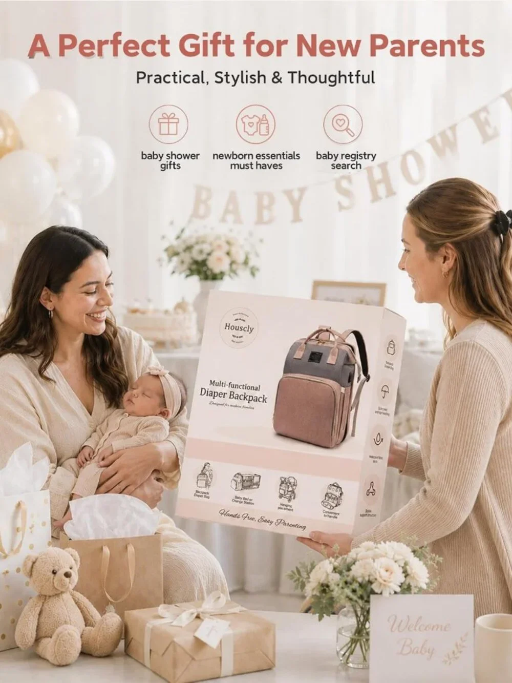 Stylish Diaper Bag Backpack with Changing Station - Pink Baby Essentials for New